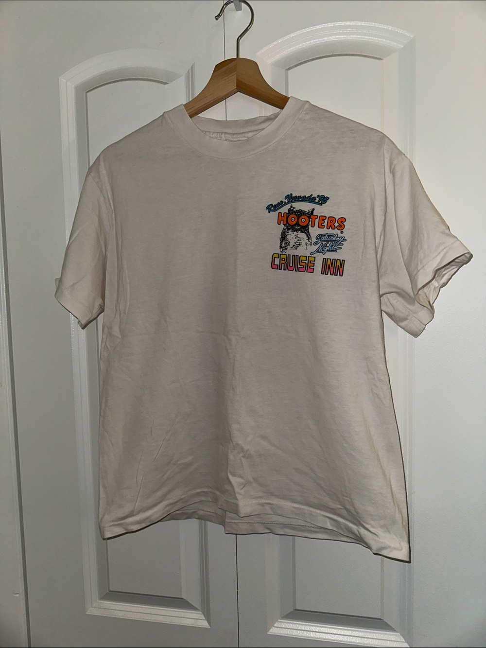 Hooters White Tee with Orange and Yellow Logo
